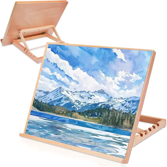 Wooden Tabletop Easel A3 Drawing Board with 5 Adjustable Angles, Smooth Suraface Art Easel for Adults, Artists, Beginners, Students {1}
