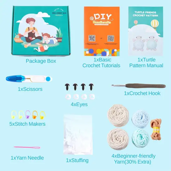 Crochet Kit for Beginners, Amigurumi Crocheting Animal Kits, with Step-by-Step Video Tutorials for Kids Adults Beginner - 2 Pack Turtles {4}