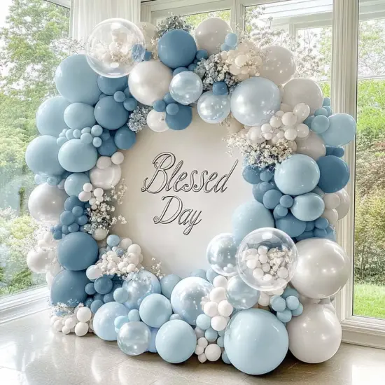 Dusty Blue and White Balloons Garland Double Stuffed Pearl Light Blue Balloon Arch Kit for Birthday Baby Shower Wedding Bridal Cinderella Frozen Winter Party Decorations {1}