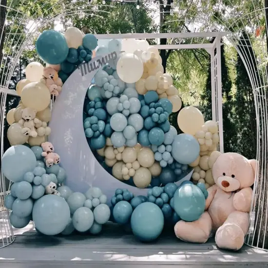 Dusty Blue Balloon Garland - Double Stuffed Blue Sand White Balloon Arch Different Size for Baby Shower Bridal Shower Birthday Wedding Boho Graduation Party Decoration {5}