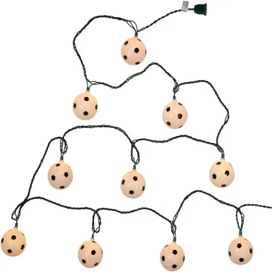 Kurt Adler Soccer Ball Patio Lights - White - 9' Green Wire - 10ct {3}