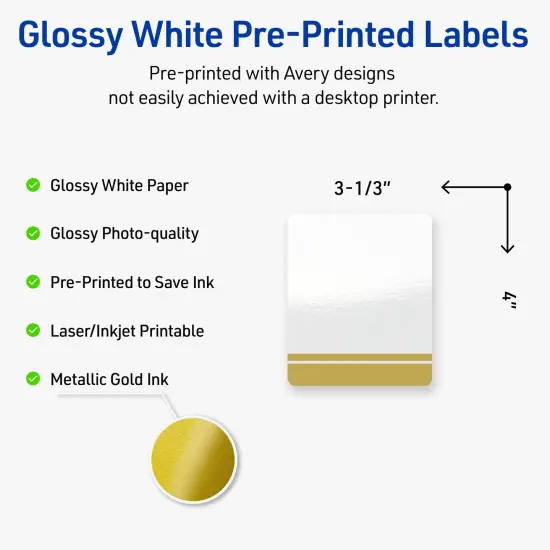 Avery Printable Rectangle Labels, Gold Double-Dipped Edge, 4" x 3-1/3", Glossy White Rectangle Labels, Permanent, Laser/Inkjet, 40ct, Great for Product Labels {2}