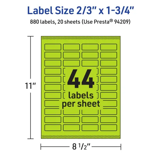 Avery Bright Green Paper Labels, 2/3" x 1-3/4" Rectangle {5}