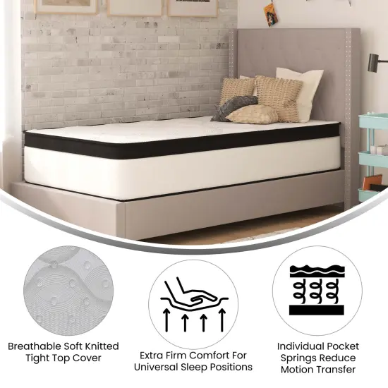 Merrick Lane Hulen 12 Inch Extra Firm Hybrid Pocket Spring & CertiPUR-US Certified Foam Mattress in a Box {5}