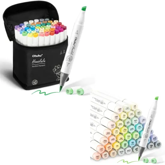 Ohuhu Honolulu 48 Colors + 48 Blossoming Pastel Colors Alcohol-Based Markers, Brush & Chisel, Dual Tips Art Markers Bundle {1}