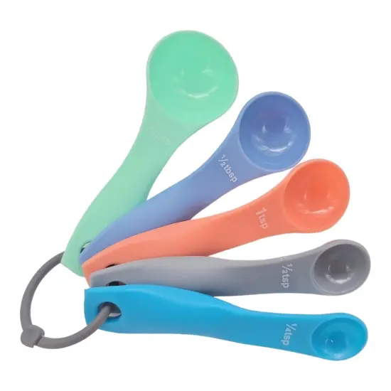 Handy Housewares 5 Piece Colorful Plastic Nesting Measuring Spoon Set - 1/4 tsp to 1 tbsp for Dry or Liquid Ingredients {3}