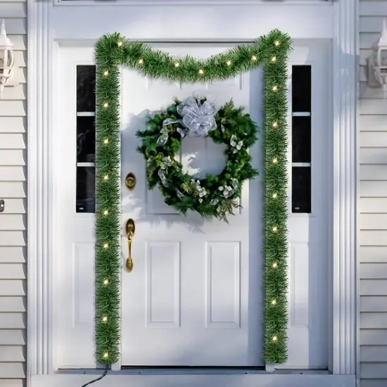 49FT Lighted Christmas Green Garland with 100 Count Clear String Lights {6}