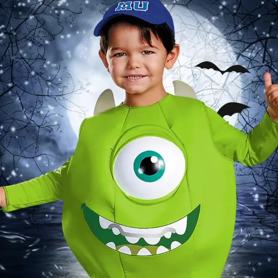 Deluxe Toddler Mike Wazowski Green Costume, Jumpsuit with Foam Mike Face Overlay {6}