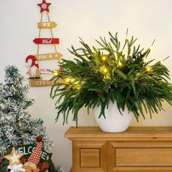 12 Pcs Christmas Garland Norfolk Pine Branches With Lights {5}