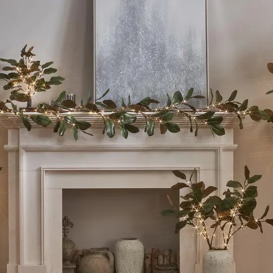 6FT 80 LED Spring Greenery Magnolia Lighted Garland with Timer {5}