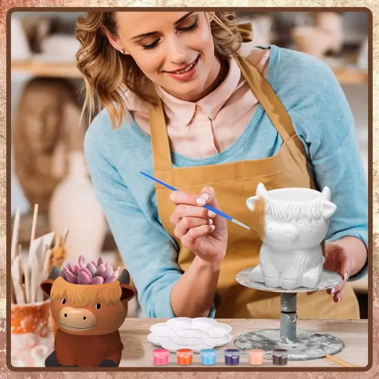 6 Pcs Paint Your Own Cow Succulent Ceramic Pots {5}