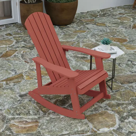 Merrick Lane Atlantic All-Weather Polyresin Adirondack Rocking Chair with Vertical Slats Red {3}