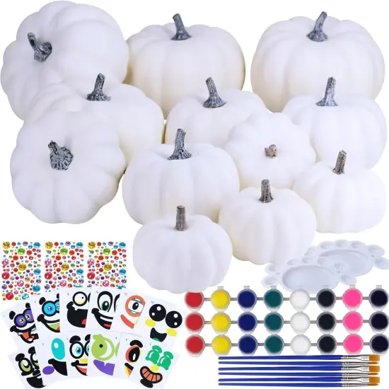 12 Sets DIY Fall Pumpkin Painting Kits Assorted White Foam {1}