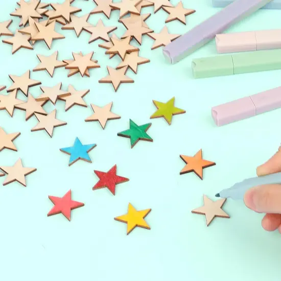 100 PCS 0.78 Inch Wood Stars Cutouts - Unfinished Wooden Stars Ornaments {3}
