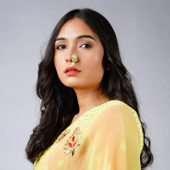 Indian Kundan Nose Ring for Women - Indian Bridal Nose Stud Ring Clip-On Septum Jewelry Faux Pearl Drop Kundan Crystal Bollywood Style Marathi Nath Non-Piercing Nose Accessory Gift for Her {5}