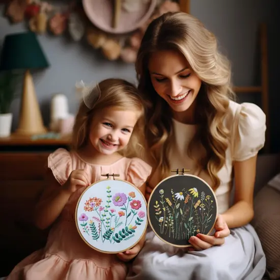 3 Pack Beginner Embroidery Kits, DIY Starter Set with Stamped Flower Designs, Embroidery Hoop, Colorful Threads, Tools {2}