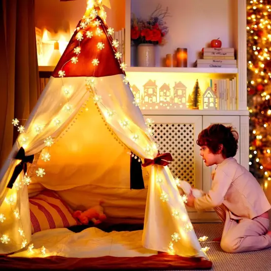 Christmas Snowflake Lights - 20ft 40LED 8 Modes & Timer (Warm White) {6}