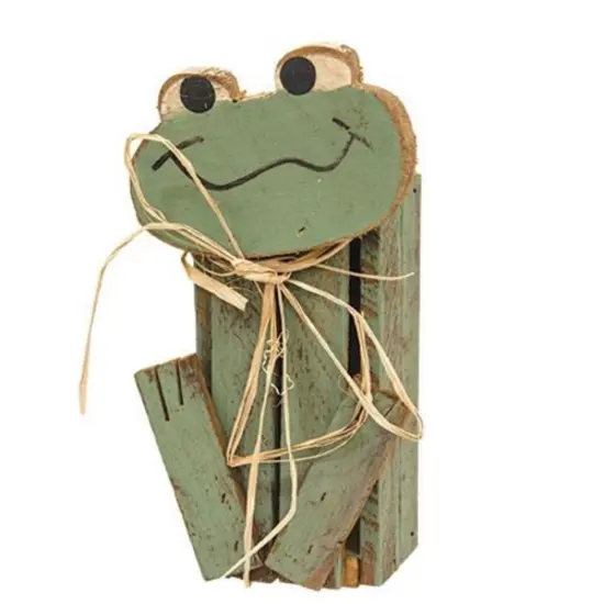 Wooden Lath Froggy Crate with Distressed Green Finish and Raffia Bow {1}