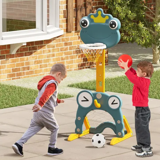 4-in-1 Toddler Basketball Hoop with Rim and Soccer Goal for 3+ Kids {1}