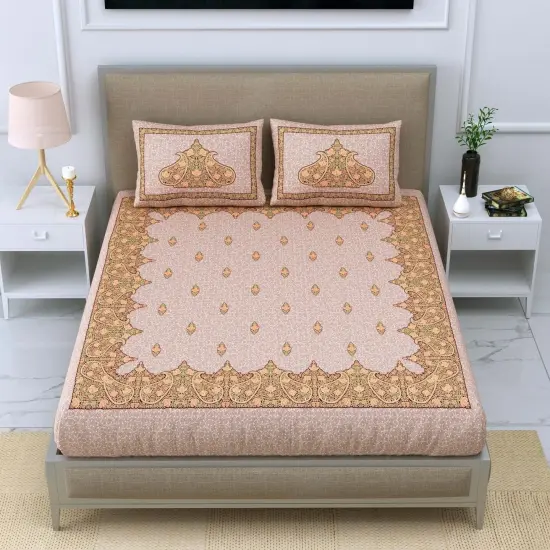 100% Cotton Indian Ethnic 3-piece Fitted Sheet 150 Thread Count Bedsheet with Breathable Pillowcases Deep Pocket Fitted Sheet Premium Soft Bedsheet (king Queen Twin) {5}