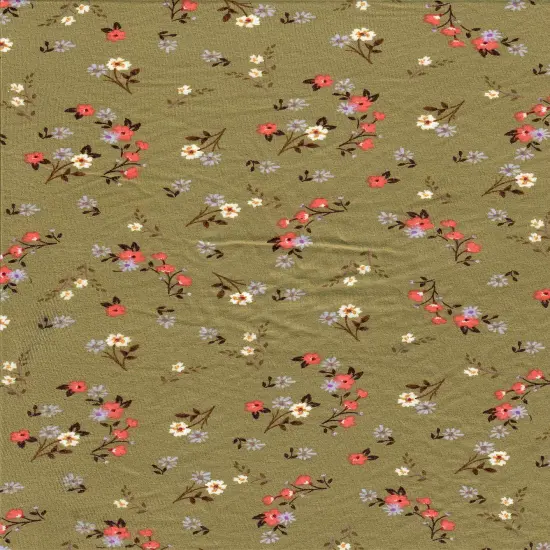 1 Yard Olive Vintage Ditsy Floral DTY Brushed Knit Fabric Soft Stretch 58/60 Inches Wide {4}