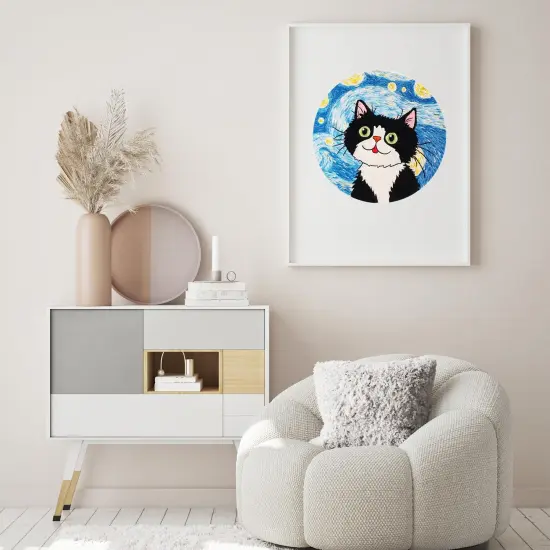 Louise Maelys Cat Starry Sky Embroidery Kits for Beginners with Floral Pattern,Adults Starter Cross Stitch Kit DIY Needlepoint {2}