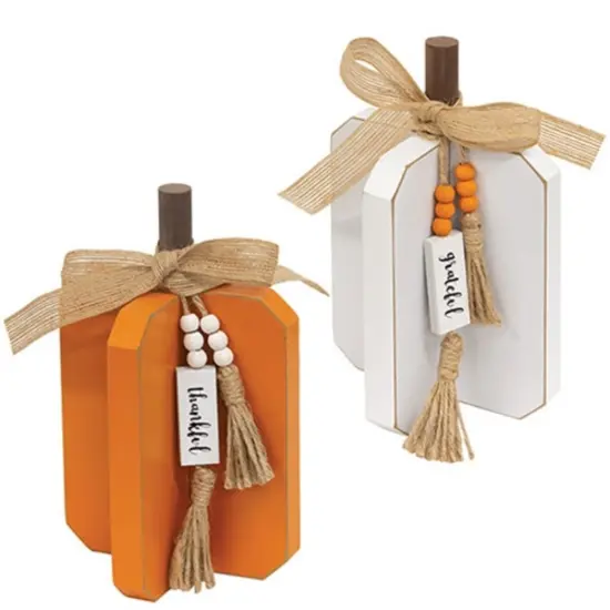 Small Fall Words Charm Wooden Interlocking Pumpkin 2 Asstd. {1}