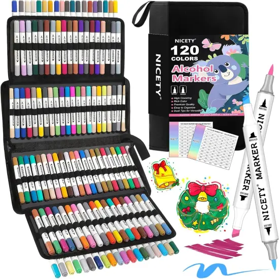 120 Colors Alcohol Markers Brush Tip Set {1}