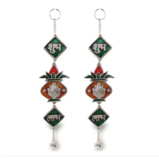 Shubh Labh Hanging Indian Wall Door Hangings Diwali Meenakari Rangoli Hanger Traditional Deepawali Temple Puja Decorations Home Entrance Decor Housewarming Wedding Return Gift (2 Pcs) {3}