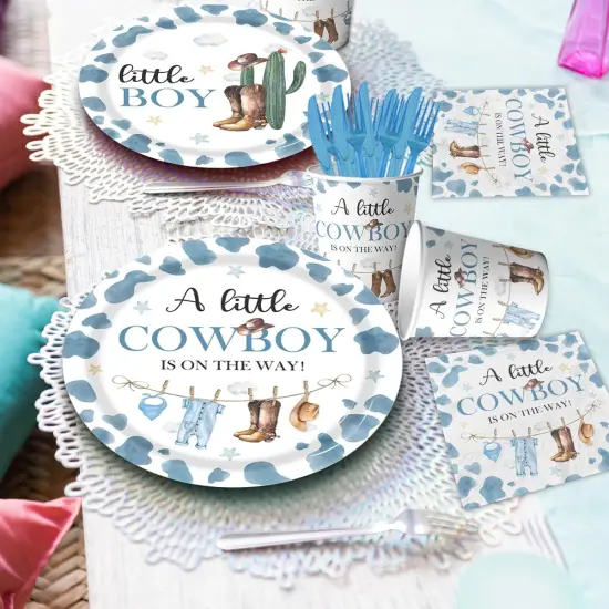 142pcs Cowboy Baby Shower Decorations Western Baby Boy Plate {4}