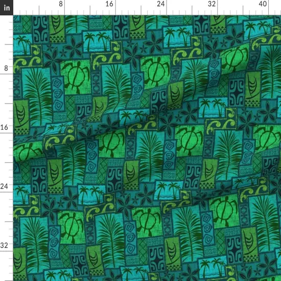 Various Fabrics by the Yard or Fat Quarter Hawaiian, Moku Malihini, Blue, Green, Turtle, Tiki, Tropical, Polynesian, Island, Mid Century, Vintage, Retro Custom Printed Fabric by Spoonflower {1}