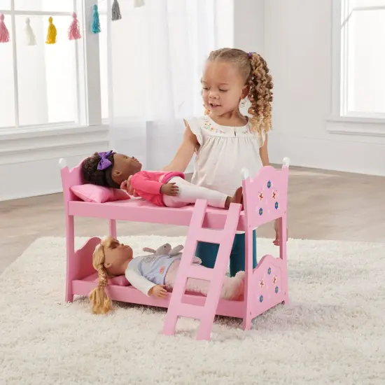 Badger Basket Blossoms and Butterflies Doll Bunk Bed with Ladder and Bedding - Pink {2}
