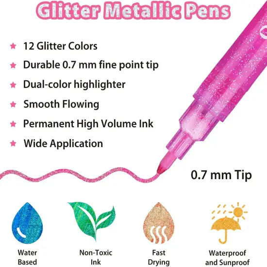 12 Glitter Colors Metallic Shimmer Marker {2}