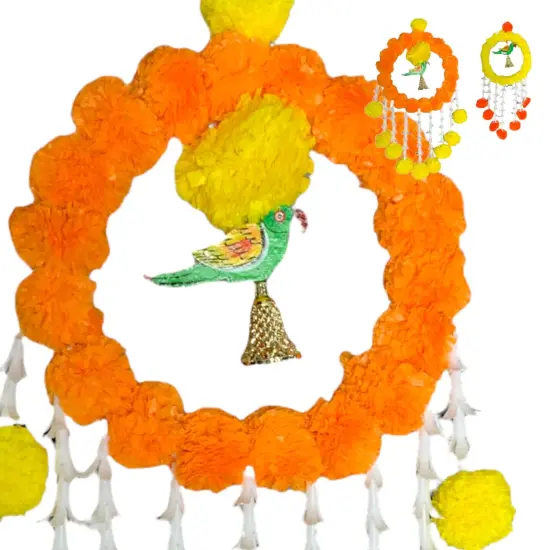Pack of 1 Parrot Marigold Hanging Jhoomer Marigold Wall Hanging Artificial Flowers Wedding Garland Pooja Backdrop Indian Mehndi Decor Diwali Decor Latkan Yellow {5}