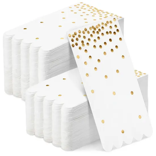 100-Pack White and Gold Scalloped Dinner Napkins - Gold Polka Dot Disposable Paper Napkins for Wedding Reception, Rehearsal Dinner (4x8 In) {1}
