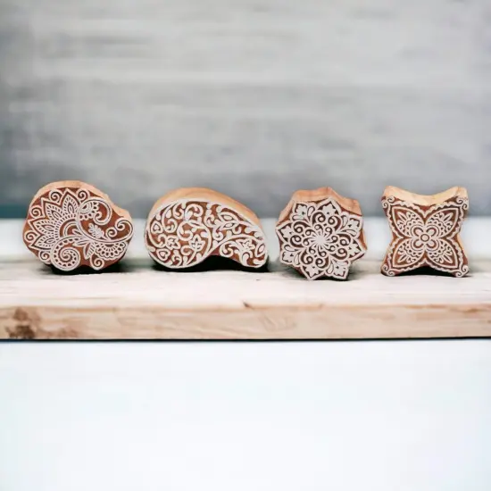 Wooden Printing Stamps Wood Block Stamps for Crafting Handcarved Indian Textile Printing Blocks for Henna Tattoo Saree Border Scrapbooking Clay, Pottery Stamps Mandala Paisley Shapes {1}
