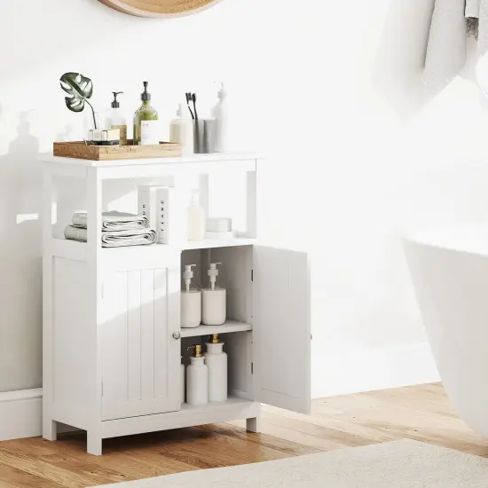 Freestanding Bathroom Storage Cabinet with Open Compartment and Adjustable Shelf White {1}