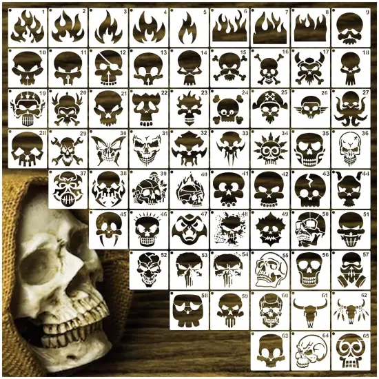 Small Stencils for Painting on Wood Reusable, 3 Inch Reusable Stencil for Craft Ornament Paint Template Stencils for Wall Card Rock Wood Signs Coasters Canvas Home Decor (Skull) {2}