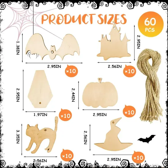 60 Pcs Halloween Wooden Craft Kit - DIY Unfinished Slices Crafts {2}