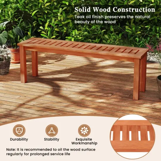 47 Inch Patio Wood Bench for 2 with Slatted Seat and Teak Oil Finish {4}