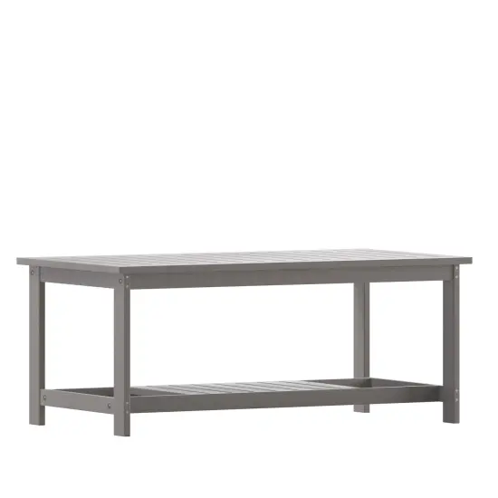 Merrick Lane Riviera All-Weather Poly Resin Wood Two Tiered Adirondack Slatted Coffee Conversation Table Gray {2}