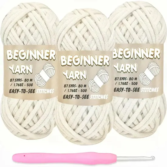 3 Pack Beginners Crochet Yarn (Oyster White) {1}