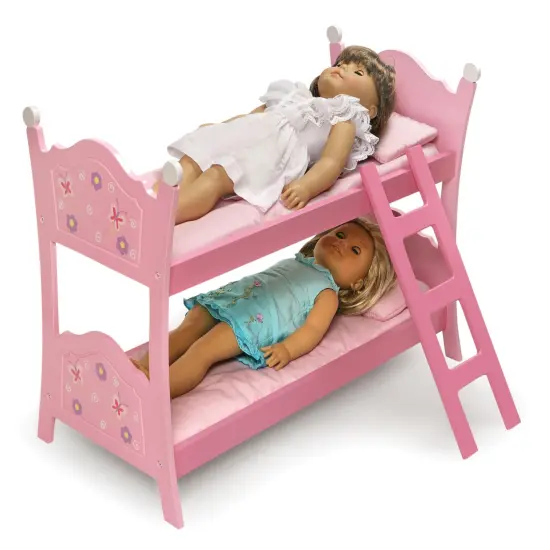 Badger Basket Blossoms and Butterflies Doll Bunk Bed with Ladder and Bedding - Pink {5}