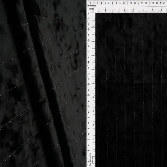 1 Yard Polyester Elastane Velvet 250 GSM Glitter Stripe Fabric Soft 59" Width NAVY {5}