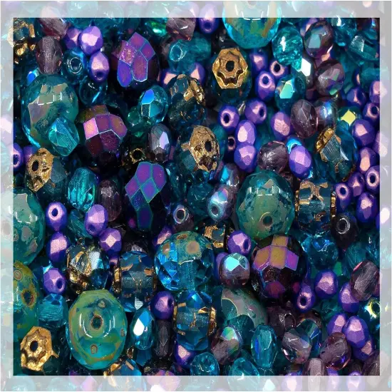 Blue Purple Mix of Czech Faceted Fire Polished Beads {1}