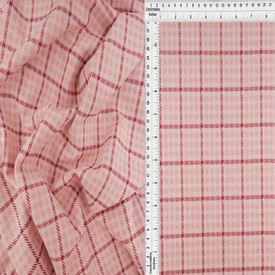 1 Yard Classic Double Knit Jacquard Plaid Fabric Stretch Polyester Rayon 58/60 Inches Wide Rose/Magenta {1}