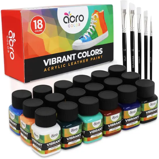 Acrylic Leather Paint - 18 Color with 5 Paint Brushes (Vibrant - 18 Colors) {1}