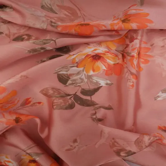 1 Yard Satin Floral Print Fabric, 57/58&Prime; Wide 100% Polyester MAUVE {2}