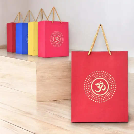 Om Paper Carry Bags Eco-friendly Indian Gift Bag for Wedding Housewarming Navratri Puja Diwali Return Gifts - 8x4x10 Inch {4}