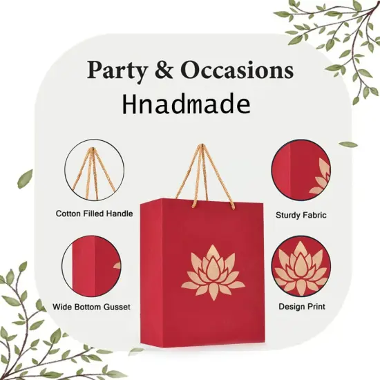 Lotus Paper Carry Bags Indian Gift Bag for Wedding Housewarming Diwali Return Gifts Party Favor Goodie Bags - 8x4x10 Inch {4}